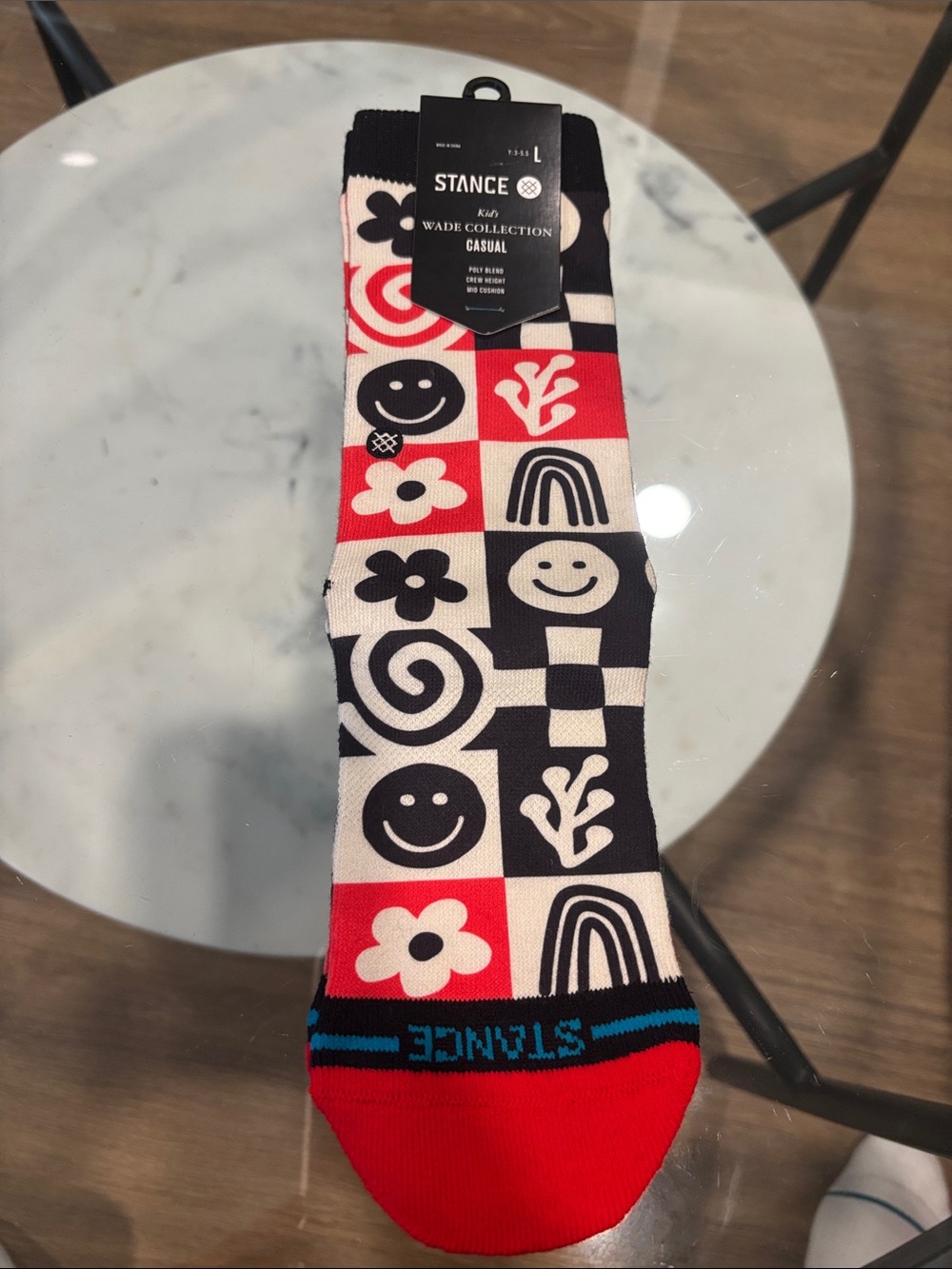 Stance kids Casual Crew Socks - Red, Black & White Checkerboard Graphic